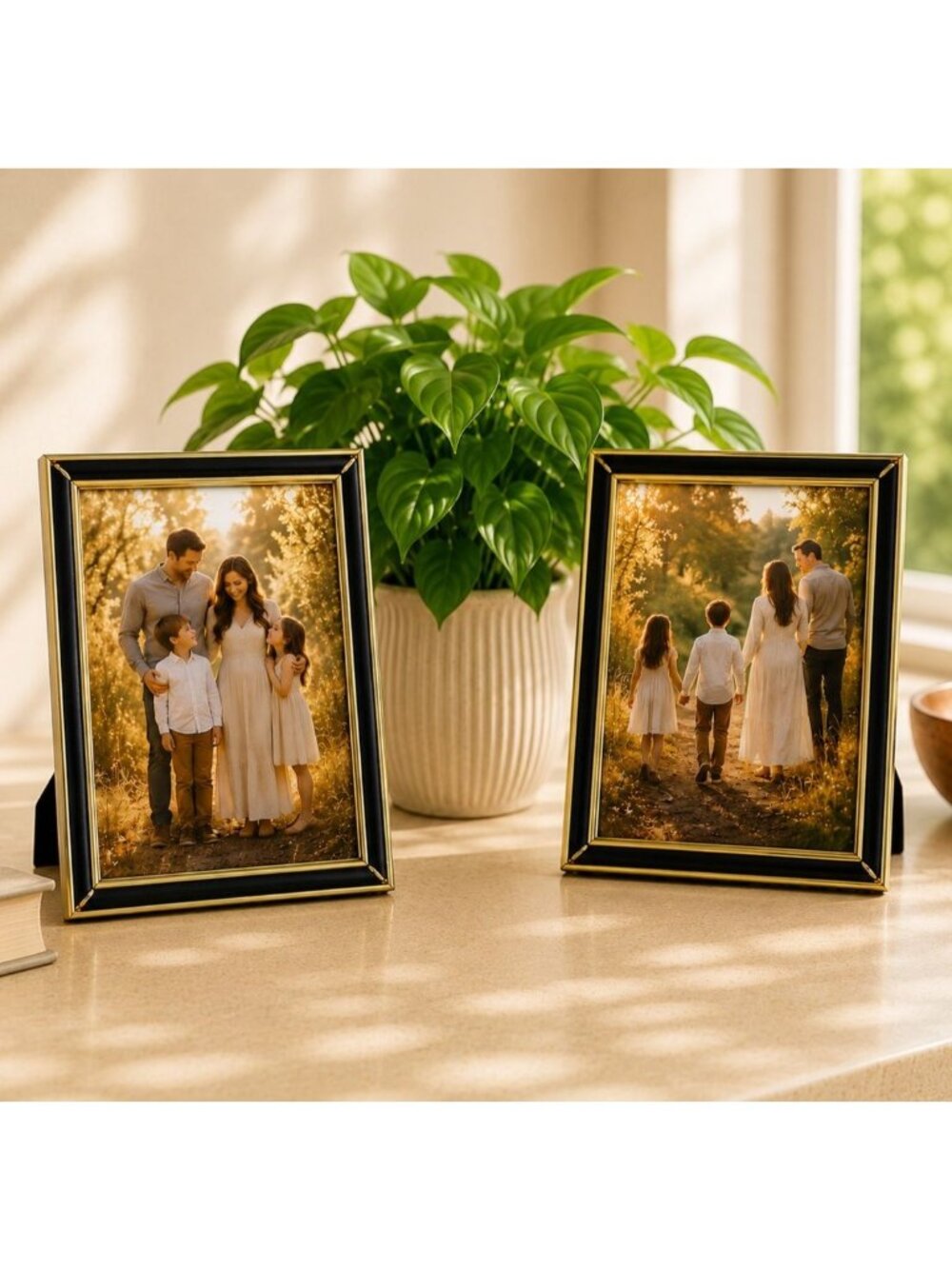 Solid Brass 8x10 Picture Frames Hand Polished & Lacquer Coated Black & Gold Set